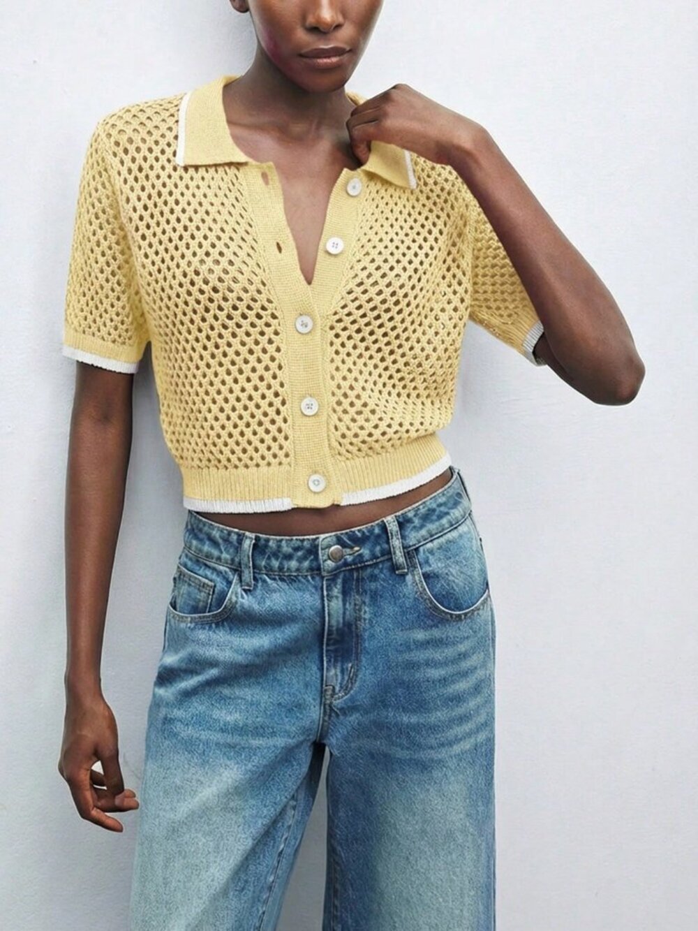 Yellow Casual Women's Knit Short Sleeve Lightweight Cardigan